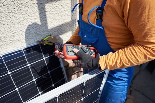 hombre reparando placas solares